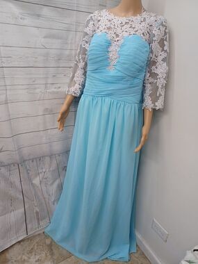Mother Of Bride Prom Party Graduation Wedding Evening Formal Dress Blue Pastel L